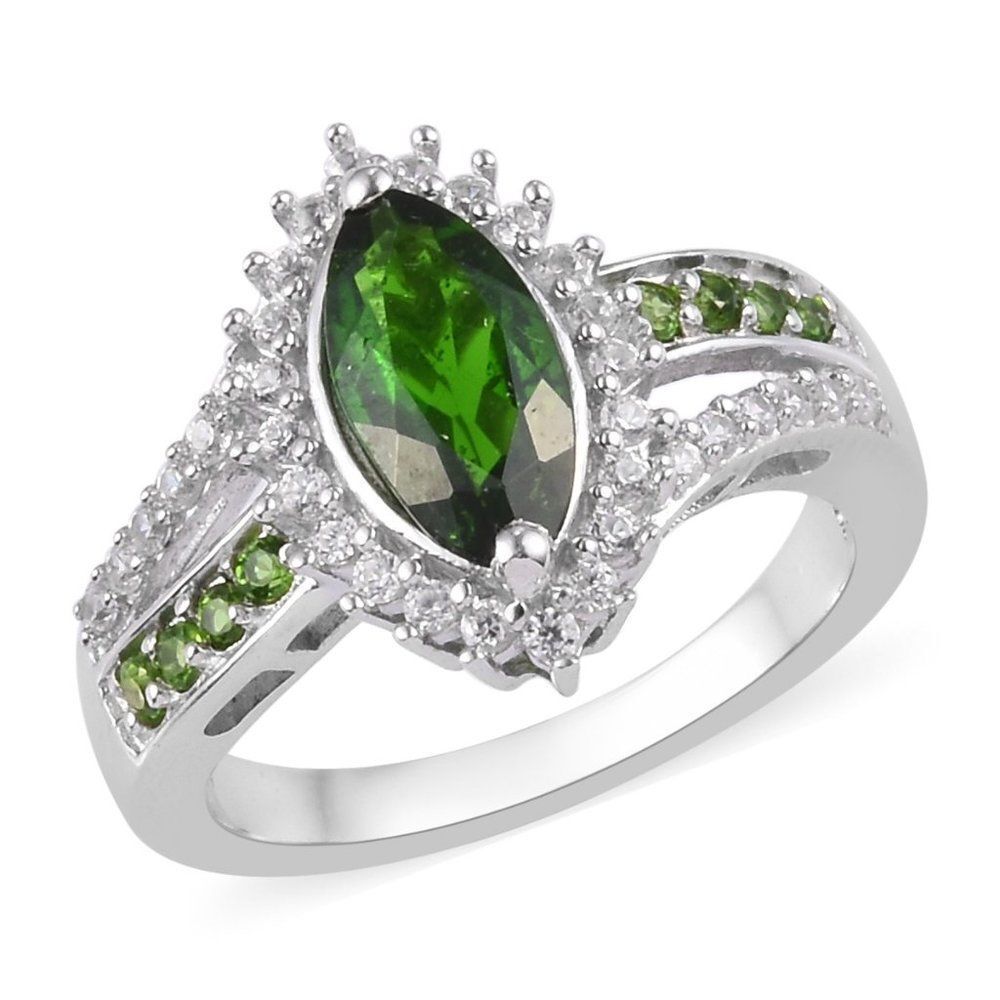 Natural Russian Diopside and Zircon Ring Sterling